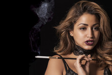 Sexy Woman Holding Cigarette Holder