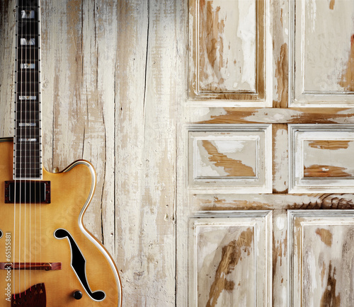 Obraz na płótnie canvas czteroczęściowy "tetraptyk" Jazzowy klub gitarowy