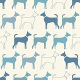 Cute doodle seamless vector pattern of dog silhouettes. Endless