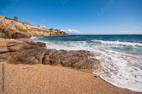 Fotoboard na płycie Rajska plaża w mieście mykonos, Grecja