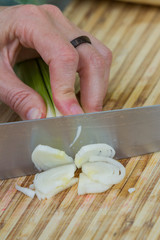 Wall Mural - slicing fresh leeks