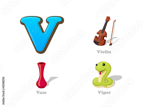 Abc Letter V Funny Kid Icons Set Violin Vase Viper Buy This