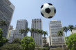 Football Flying in Sao Paulo Brazil City Skyline