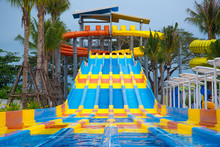 Slider In A Variety Of Colors In The Water Park