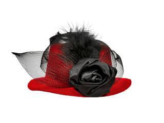 Vintage red  lady's hat with  black feathers