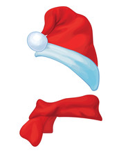 Vector Santa's Hat And  Scarf  Isolated.