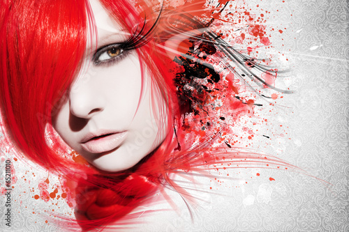 Obraz w ramie Beautiful woman, Artwork with ink in grunge style