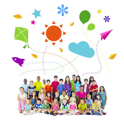 Wall Mural - Group of Multiethnic Cheerful Children Childhood Activities