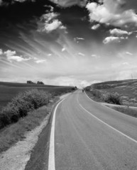 Canvas Print - Countryside Road in Tuscany with Cloudy and Colorful Sky