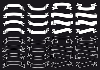 ribbon banners on chalkboard, vector set