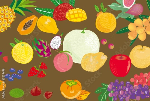 ぶどうや桃 パパイヤやマンゴーのフルーツの壁紙 Stock Illustration Adobe Stock