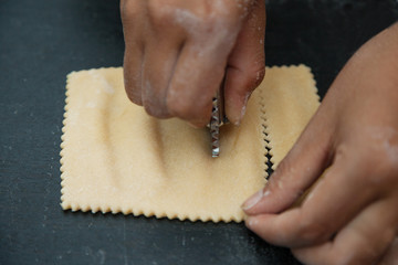 Handmade fresh pasta preparation