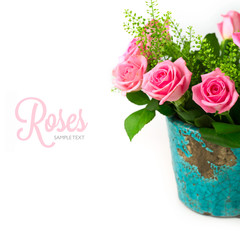 Wall Mural - Rose flowers bouquet in vase on white background