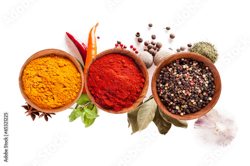 Fotografía Various spices isolated on white background