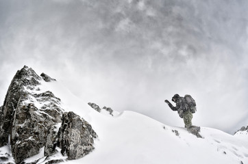 Wall Mural - professional photographer outdoor in winter