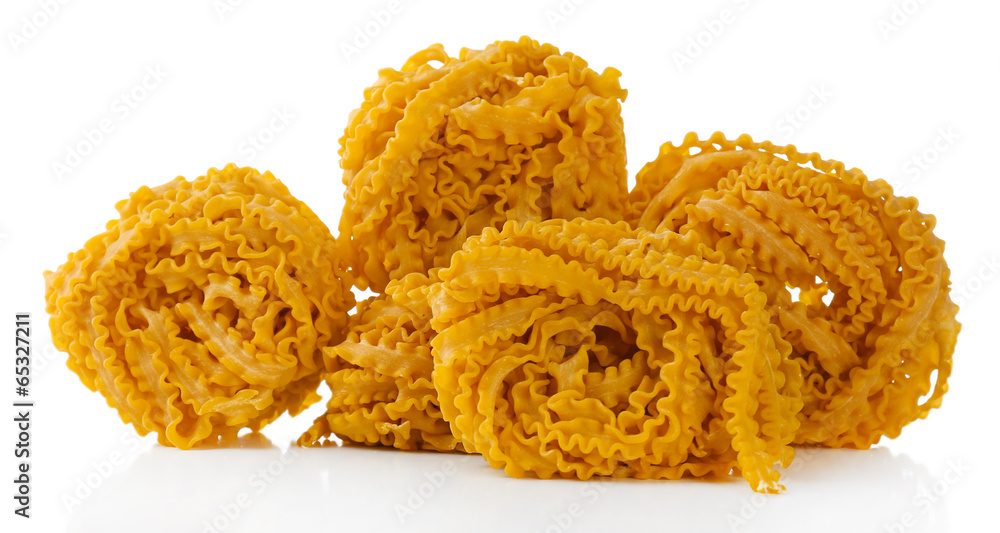 Raw homemade pasta and tomatoes, isolated on white