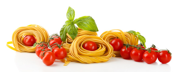 Sticker - Raw homemade pasta and tomatoes, isolated on white