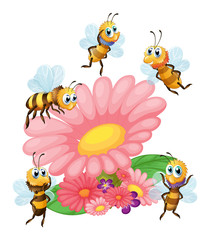 Poster - A big flower surrounded with bees