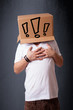 © ra2 studio - Young man gesturing with a cardboard box on his head with exclam