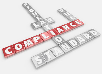 Wall Mural - Compliance Word Tiles Follow Rules Regulations Laws Guidelines