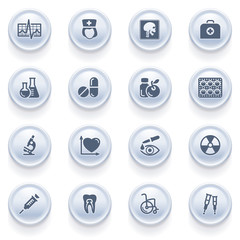 Canvas Print - Medicine icons on blue buttons.