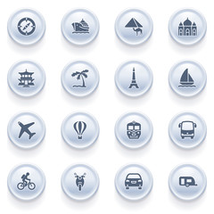 Wall Mural - Travel icons on blue buttons.