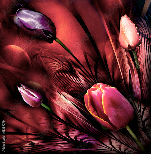 Naklejka - mata magnetyczna na lodówkę tulips abstrackt