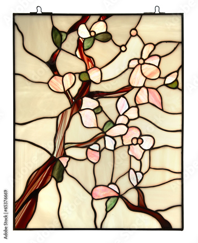 Fototapeta do kuchni stained glass window with floral pattern on white