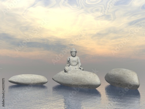 Obraz na płótnie canvas trzyczęściowy "tryptyk" Kamień Budda - 3d render