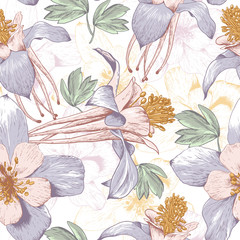 Leinwandbilder - Seamless Floral Background with White Flowers