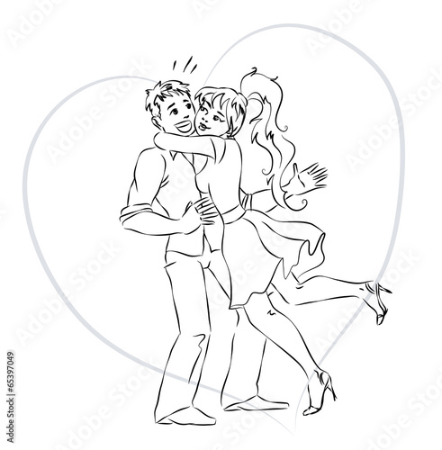 Girl In Love Hug Guy Cartoon Hand Drawn Illustration Stock Vector Adobe Stock