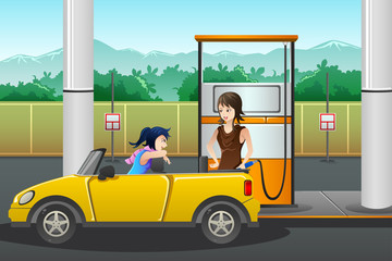 Poster - People filling up gasoline at the gas station