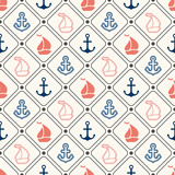 Seamless vector pattern of anchor, sailboat shape in frame