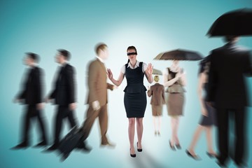 Aufkleber - Composite image of redhead businesswoman in a blindfold