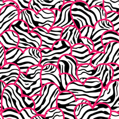 Wall Mural - Zebra print hearts seamless background