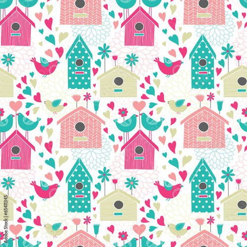 Board z aluminiowym obramowaniem Kwiatowy wzór z birdhouses