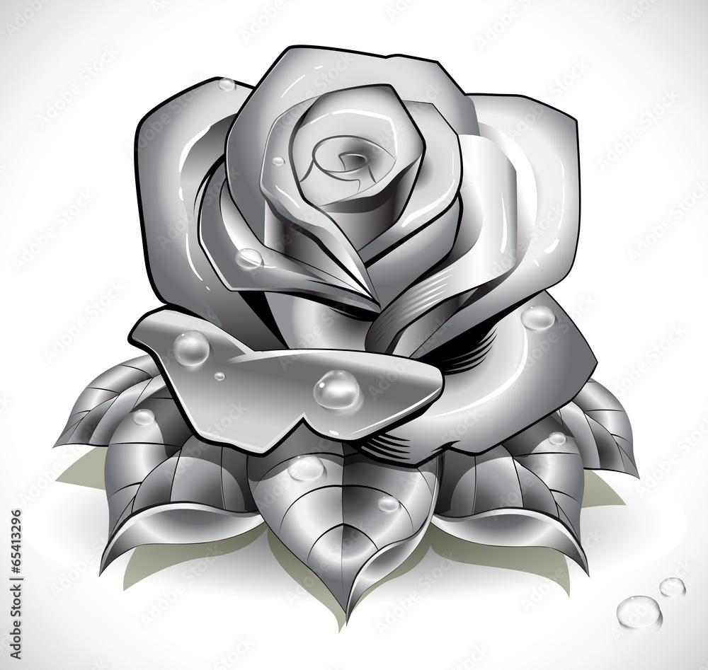 Rose with Water Droplets Tattoo Design
