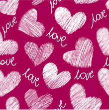 Red Scribbled Hearts And Love Seamless Pattern
