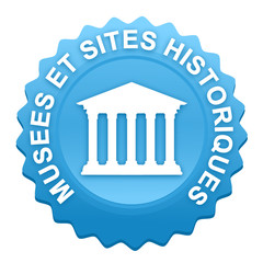 Sticker - musées et sites historiques sur bouton web denté bleu