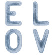 Letters L, O, V and E in ice