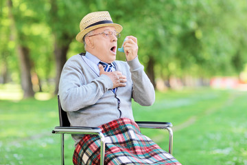 Wall Mural - Senior man choking in park