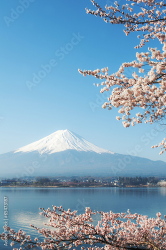 Plakat na papierze fotorealistycznym Góra fuji i widok sakura