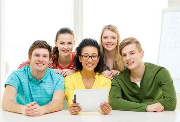 Poster - smiling students with tablet pc computer at school