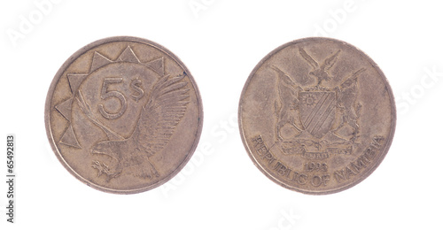 Poster Old five dollar coin, Namibian currency