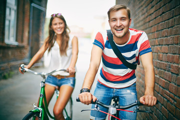 Wall Mural - Joyful bicyclist