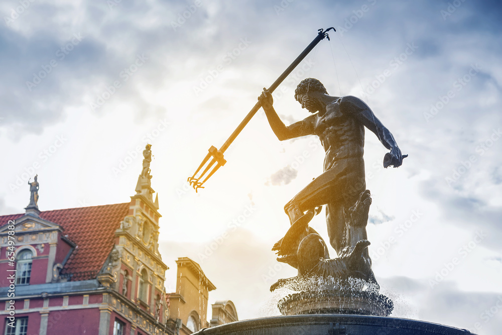 Famous Neptune fountain, symbol of Gdansk, Poland - obrazy, fototapety, plakaty 