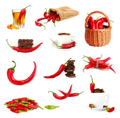 Wall Mural - Red hot chili pepper collage, isolated on white