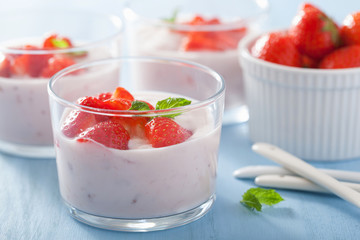 Wall Mural - healthy breakfast with yogurt and strawberry