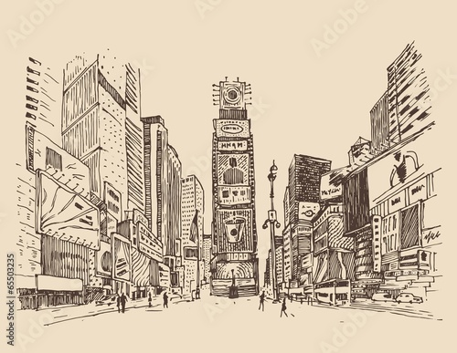 Naklejka - mata magnetyczna na lodówkę street in New York city engraving vector illustration