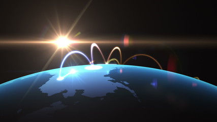 Wall Mural - global network, world map animation. (version with the sun) loop